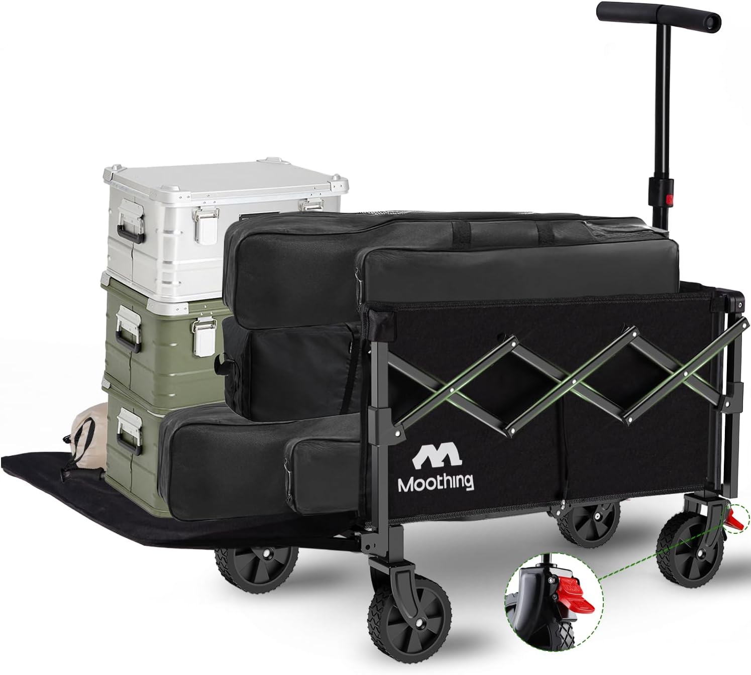 Color Black Collapsible Wagon, Foldable Wagon with Tailgate Extended, 360lbs Heavy Duty, Portable Lightweight Utility Wagon for Grocery, Camping, Garden, Sports, Black T